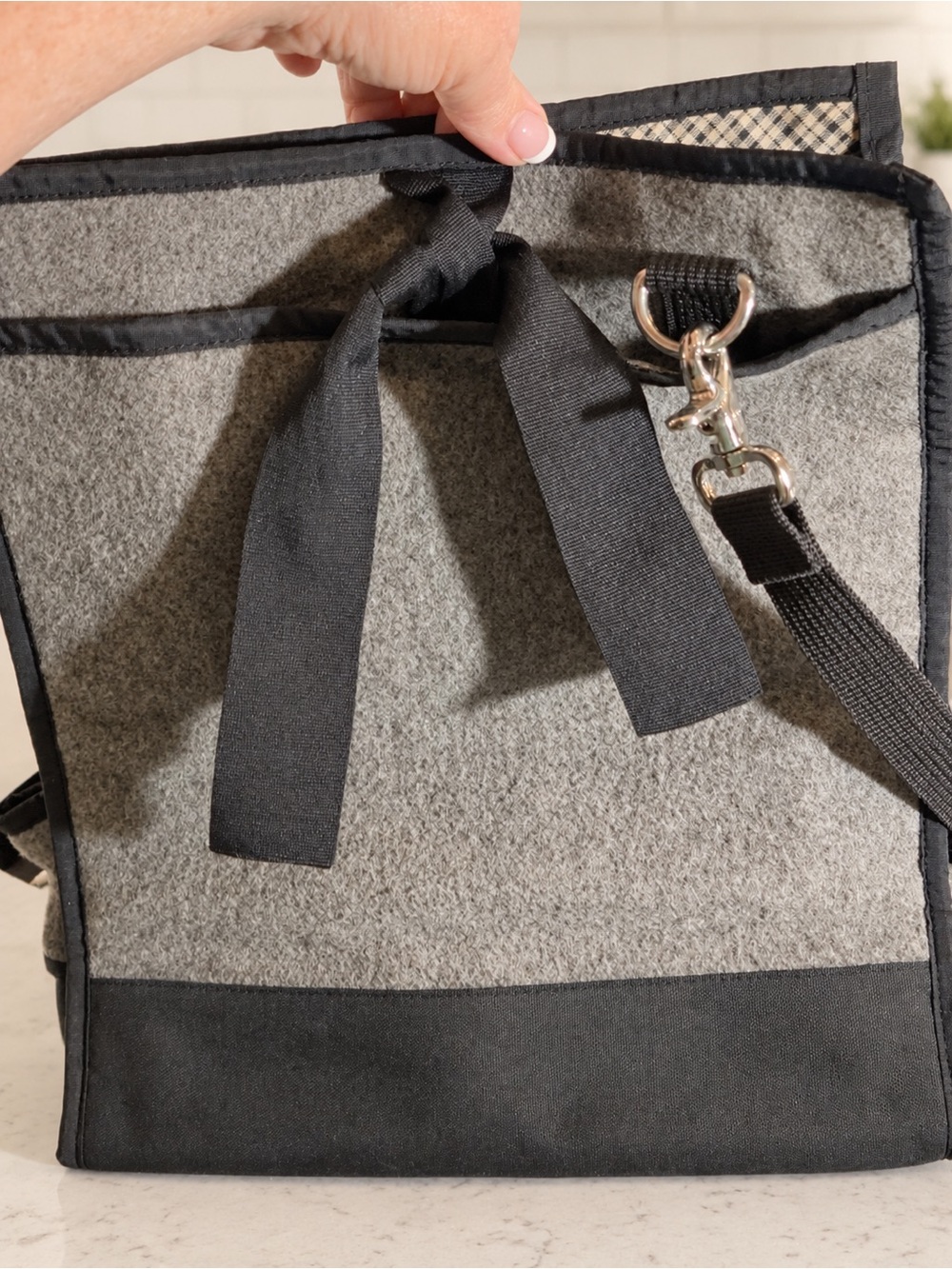 Henry Brown Gray Felt Organizer Tote Bag Removable Shoulder Strap